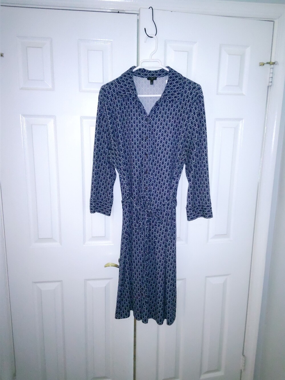 Talbots Women's Navy Geometric Button Front Dress